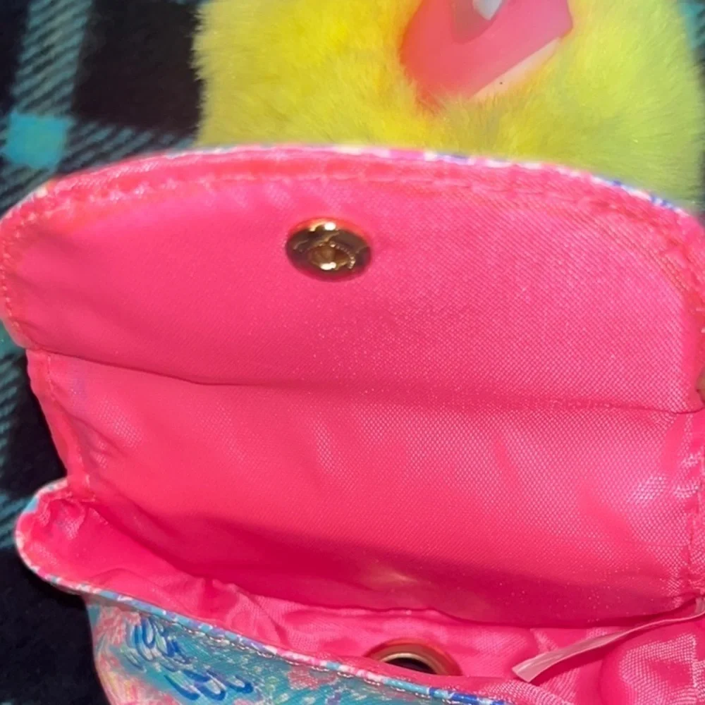 Lilly Pulitzer Waste Bag Holder  with Yellow Pom Pom and White Leather Keychain